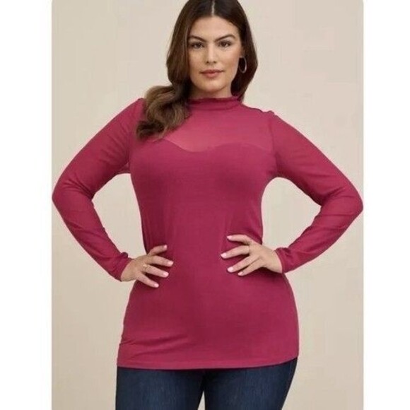 NWT Torrid Pink Stretch Mesh Foxy MockNeck Long Sleeve Blouse Women Plus Size 2X - Picture 8 of 9